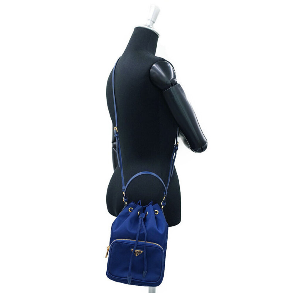 Prada Duet ReNylon Bucket Bag navy blue regenerated nylon leather trim - Picture 9 of 9